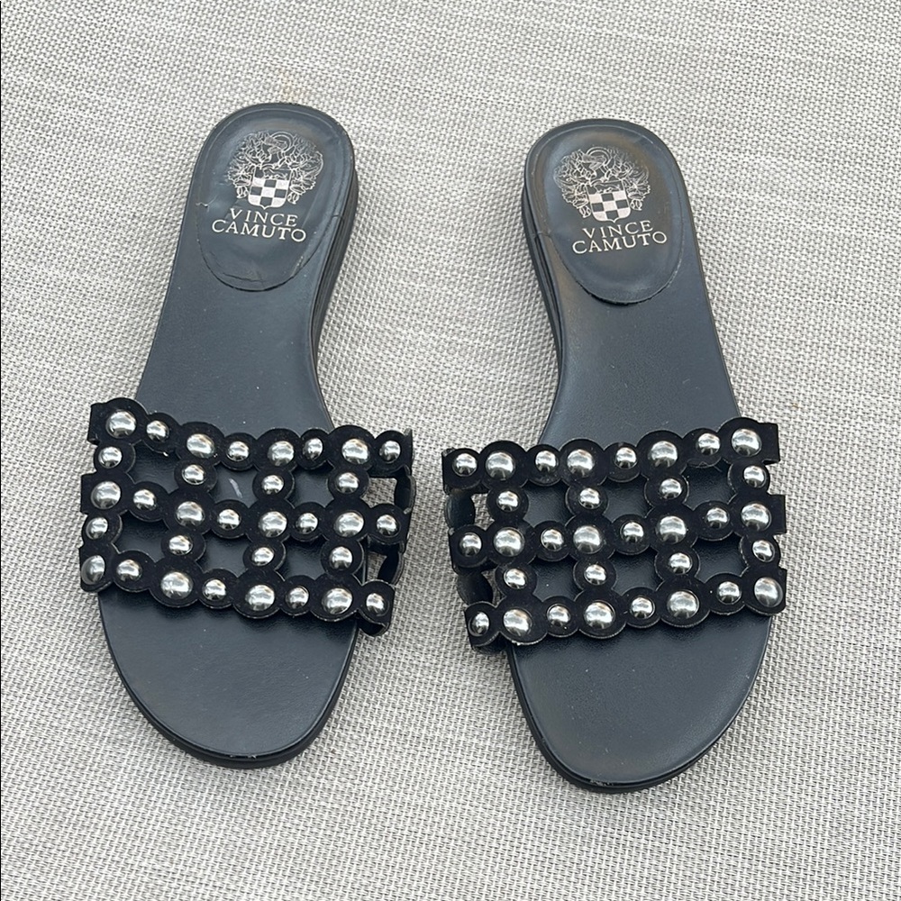 Vince Camuto Black Studded Slide Sandals